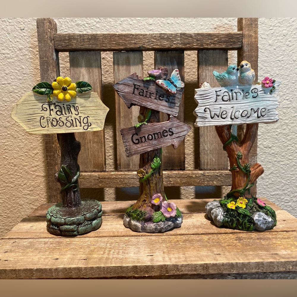 Fairies Welcome Crossing Directional Tree Set Of 3, Fairy & Gnome Garden Trees